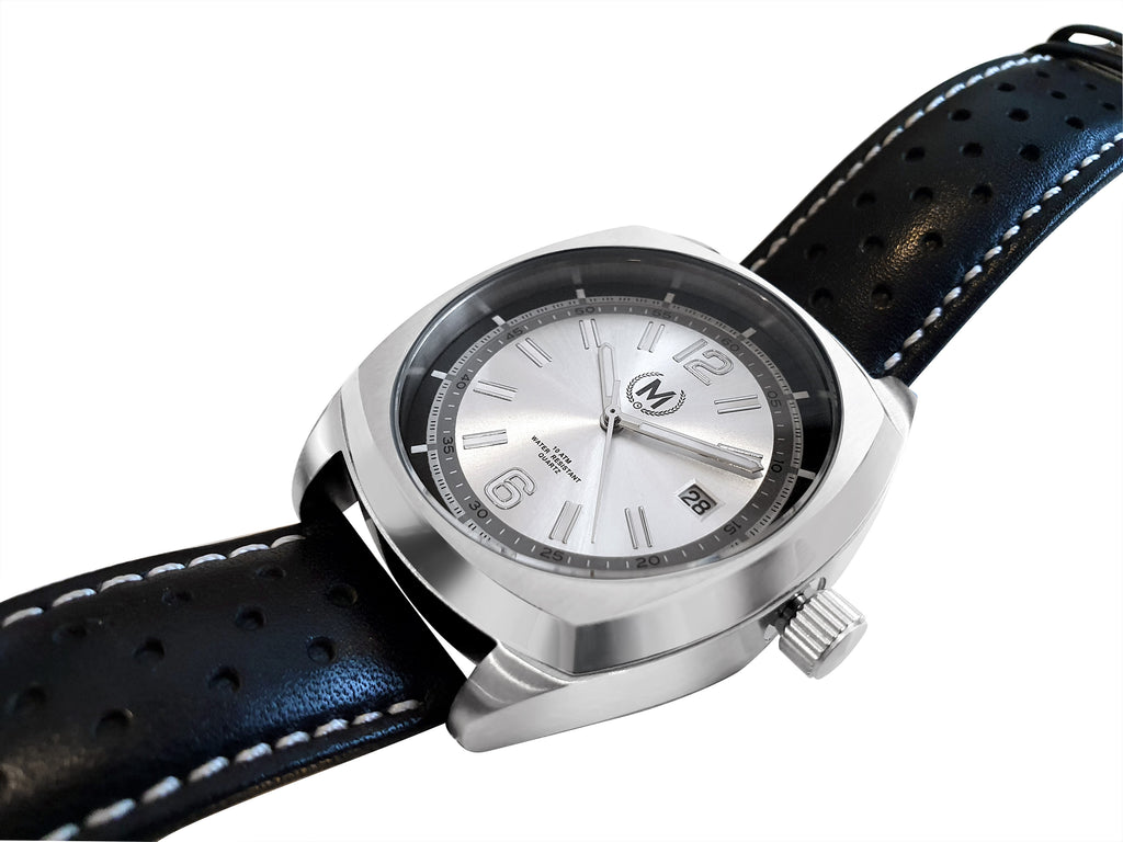 Silver Dial Driver, Black Strap