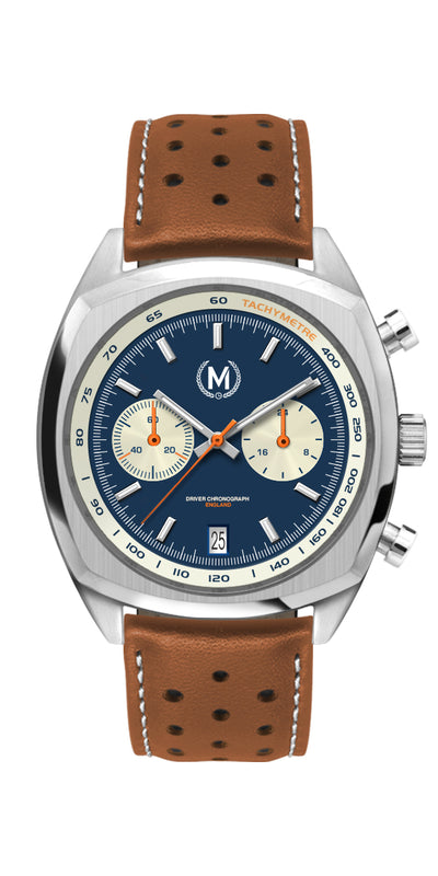 DRIVER CHRONOGRAPH MKII MECA-QUARTZ, BLUE REVERSE PANDA TAN STRAP