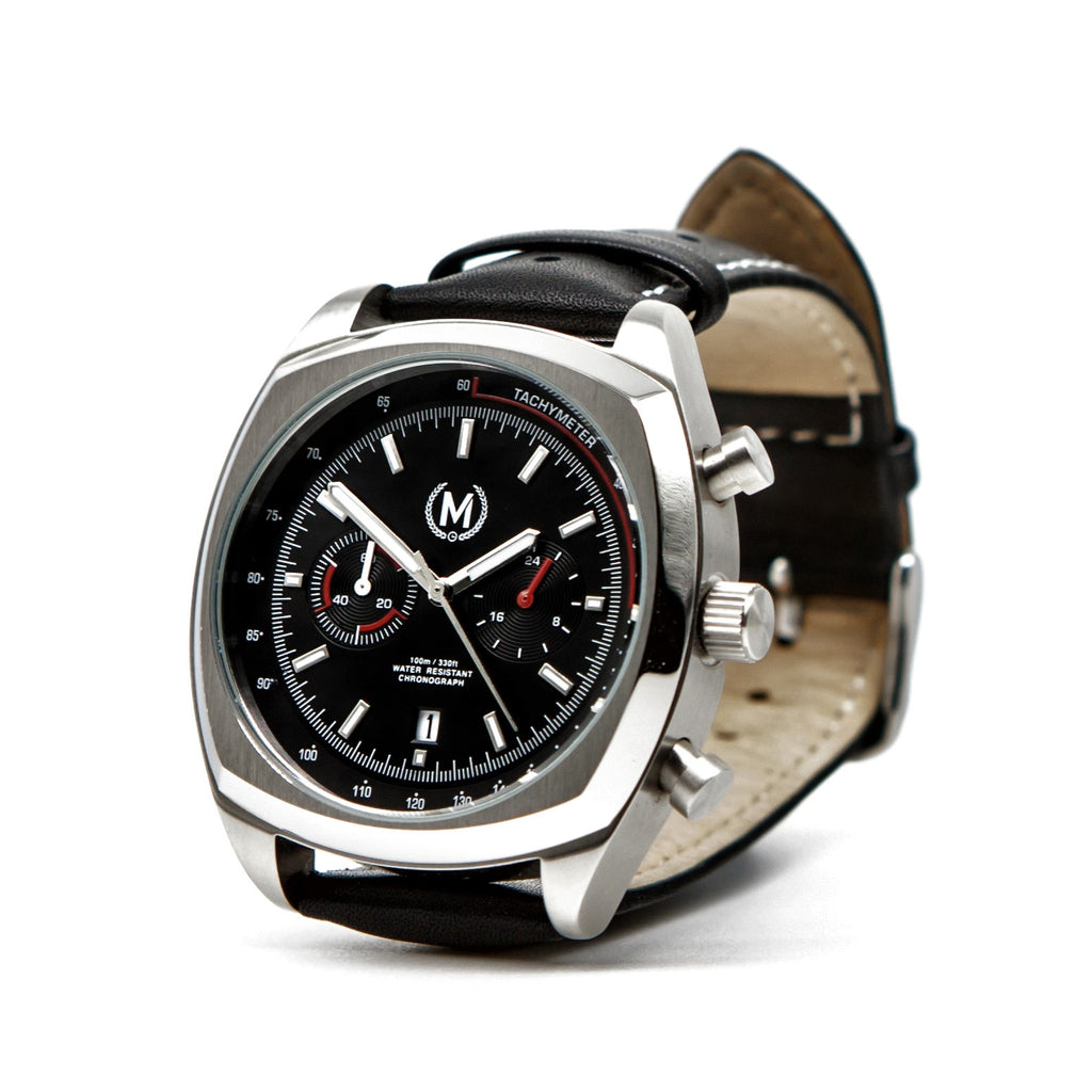 CLASSIC DRIVER CHRONOGRAPH, BLACK AND RED STRAP - Marchand Watch Company