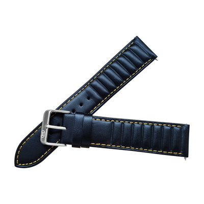 Black Ribbed Leather Race Watch Strap