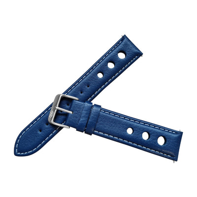 Blue Leather Rally Hole Watch Strap