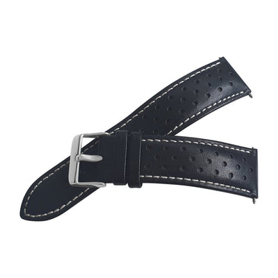 Black Leather Rally Watch Strap