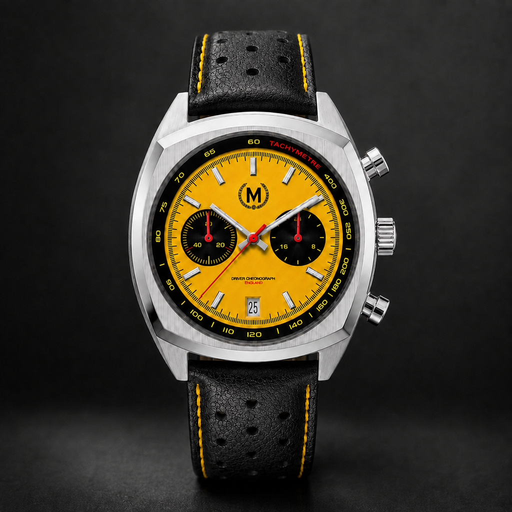 Driver Chronograph MKII Quartz, Yellow Reverse Panda (COMING EARLY 2027)