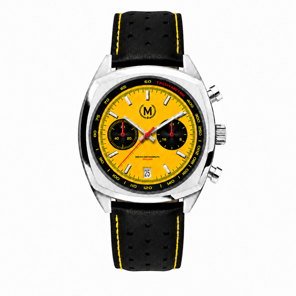 Driver Chronograph MKII Quartz, Yellow Reverse Panda (COMING EARLY 2027)