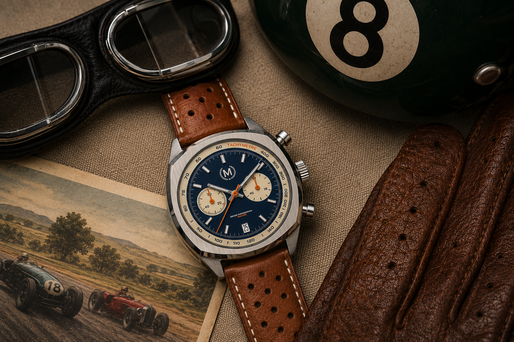 Driver Chronograph MKII Quartz, Blue Reverse Panda Tan Strap (PRE-ORDER NOW)