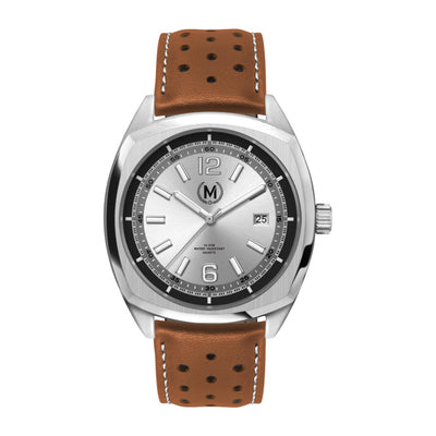 Silver Dial Driver, Tan Strap