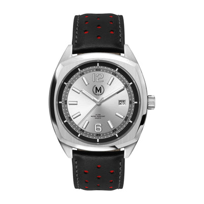 Silver Dial Driver, Black And Red Strap