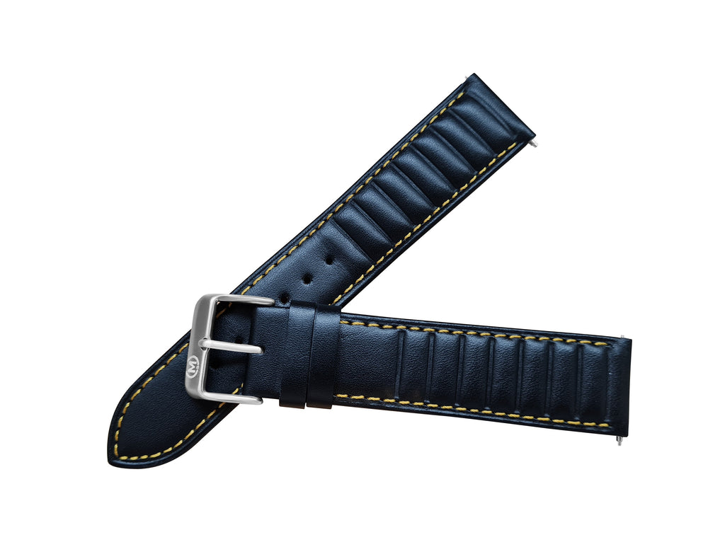 BLACK RIBBED LEATHER RACE WATCH STRAP