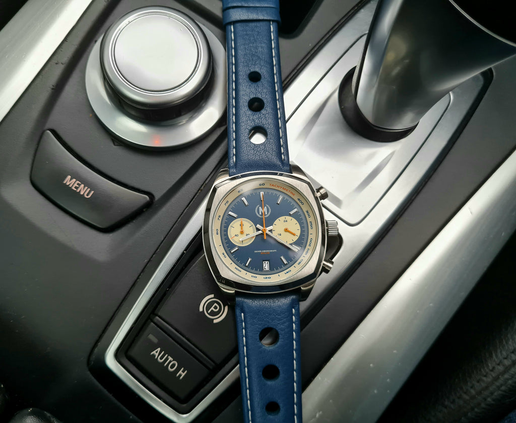 BLUE LEATHER RALLY WATCH STRAP