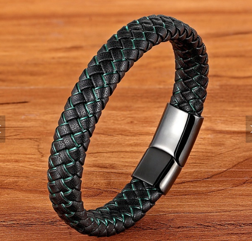 BLACK AND GREEN LEATHER BRACELET, 21CM - Marchand Watch Company